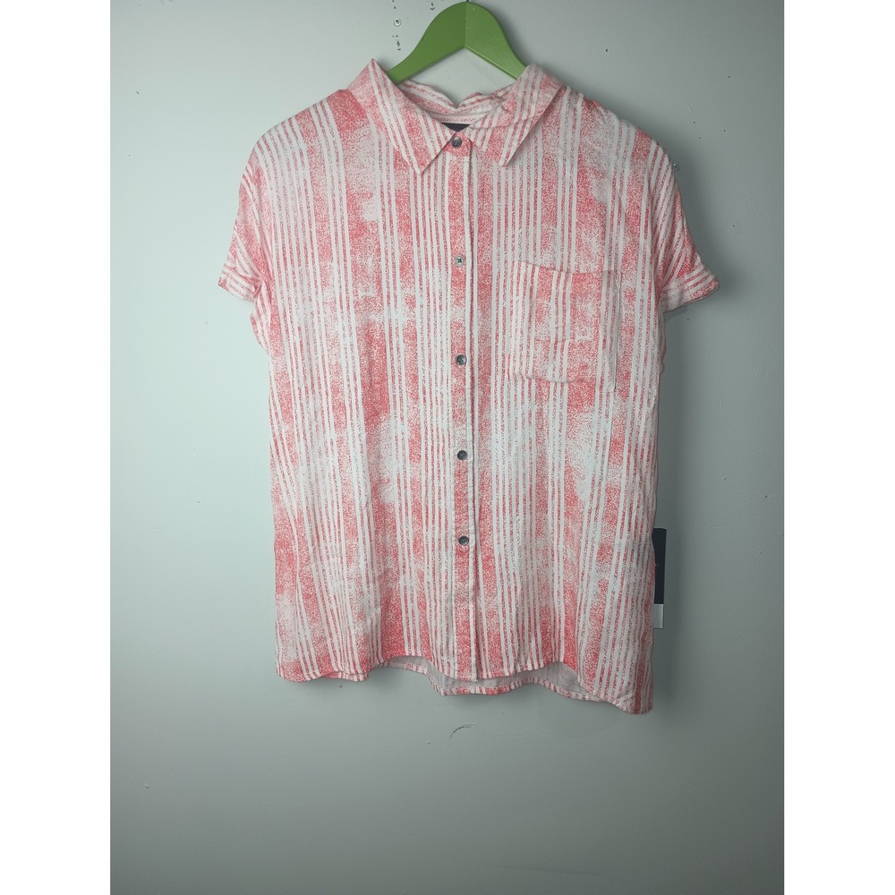 Rock & Republic Womens Coral White Stripe Button Down Shirt Medium NEW